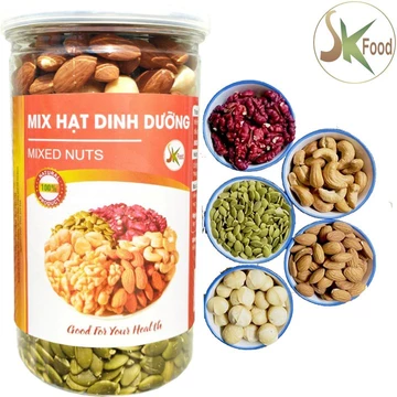 Mix hạt dinh dưỡng 500G [nhân macca hạnh nhân điều nhân bí và óc chó đỏ] cao cấp chất lượng tốt cho sức khỏe SK FOOD