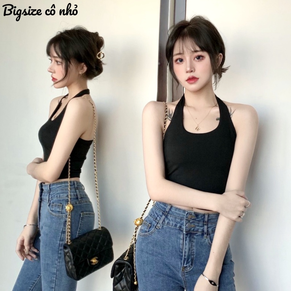 Áo Croptop Nữ Bigsize Kiểu Yếm Hở Lưng Choàng Cổ Ôm Body Gợi Cảm, Áo Yếm Nữ CRT Chất Thun Gân Tăm G5