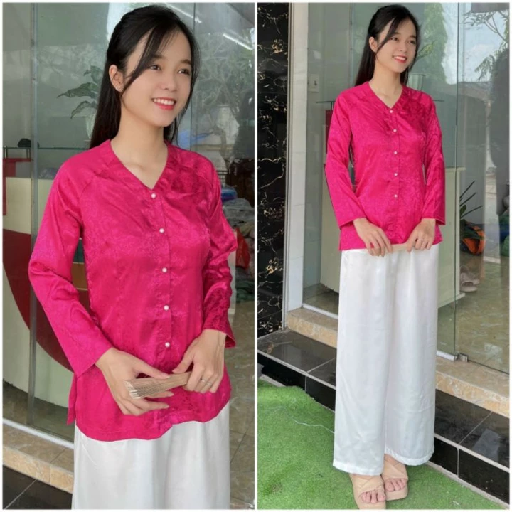 ÁO BÀ BA TIM GẤM Đồ lam đi chùa áo bà ba gấm cổ tim đủ màu( bán áo riêng quần riêng)