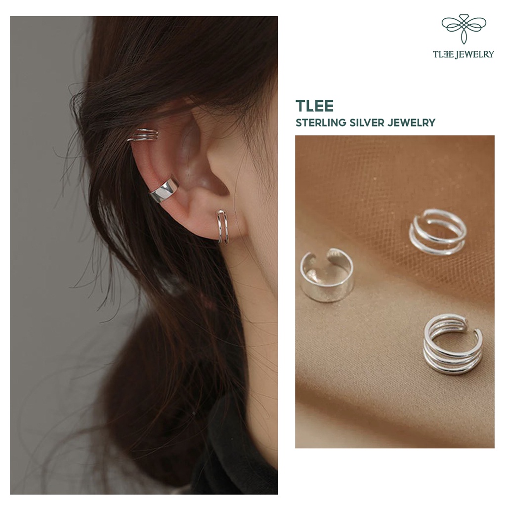 Ảnh Khuyên tai bạc nữ TLEE kẹp vành set 3 mẫu basic TLEE JEWELRY B0116 1