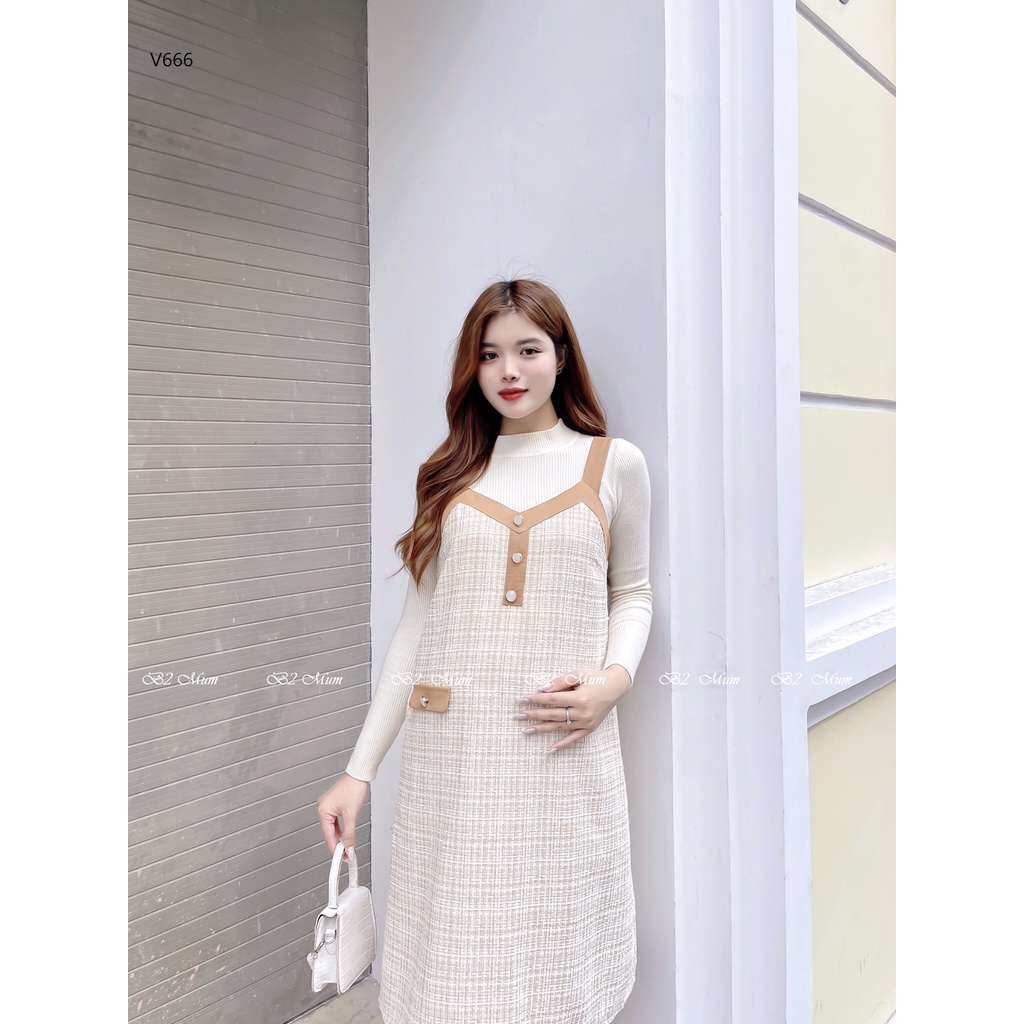 Yếm bầu công sở dạ phối be thu đông giữ ấm cho mẹ bầu V666 B2 MUM (không kèm áo)