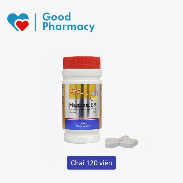 Viên uống Magnesi B6 (Magie, Vitamin B6) giảm chuột rút, đau cơ bắp, căng thẳng thần kinh [Lọ 120v, MDP, Mediphar USA]