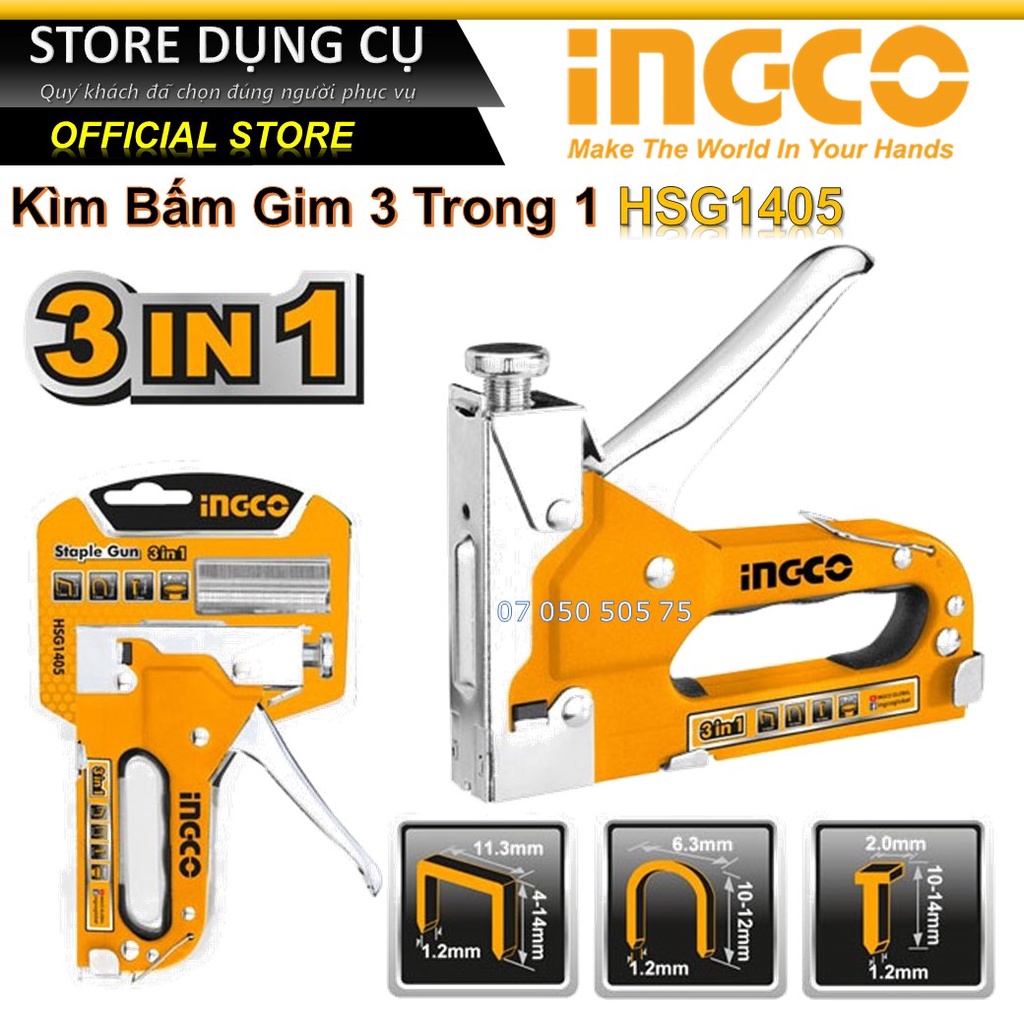Kìm bấm ghim 3 trong 1 INGCO HSG1405 | Kềm bấm đinh gim 3 in 1 (có điều ...