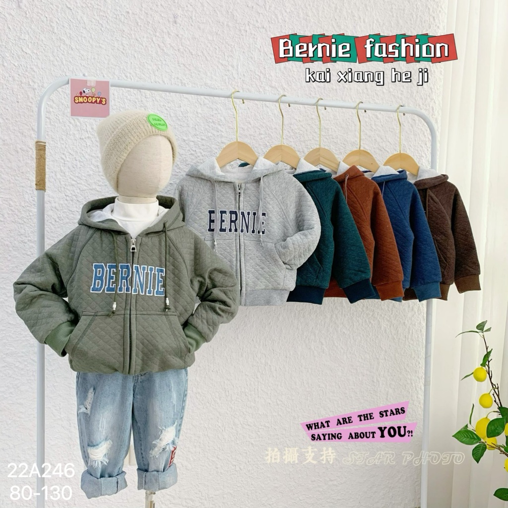 Áo khoác nỉ trần trám unisex cho bé trai bé gái, áo khoác giữ ấm cho bé hàng Bernie