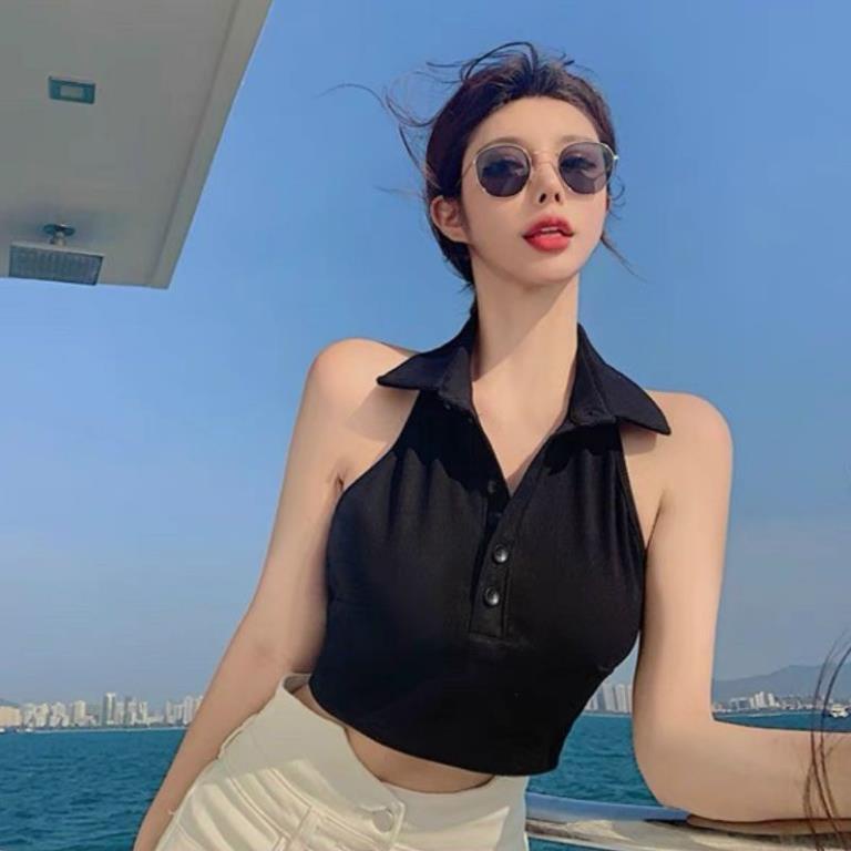 Áo croptop nữ - áo ba lỗ cổ bẻ - AO030