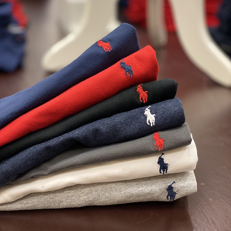 Polo Ralph Lauren Mùa Hè Màu Trơn Cổ Tròn Pony Nhãn Cotton Áo Thun Tay Ngắn Cổ Nhãn + Thẻ