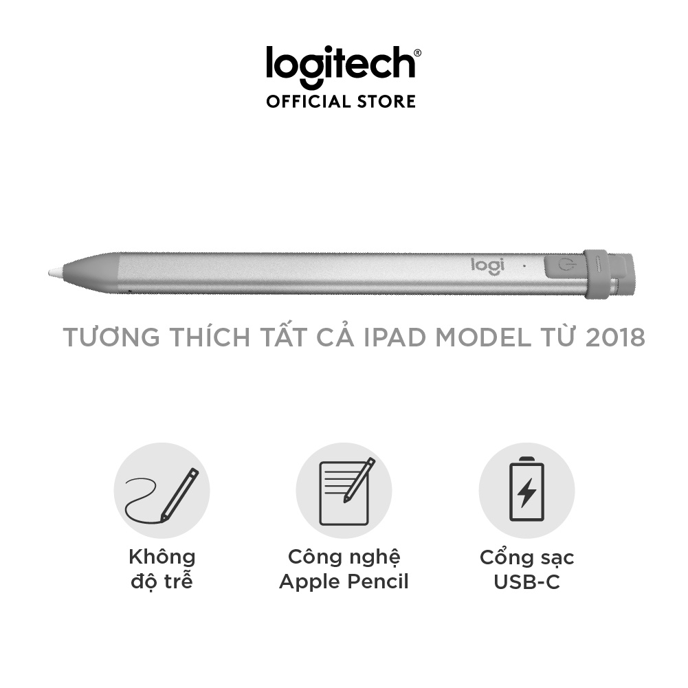 Bút cảm ứng Logitech Crayon dành cho iPad - Công nghệ kỹ thuật số như Apple Pencil, không độ trễ, sạc nhanh USB C