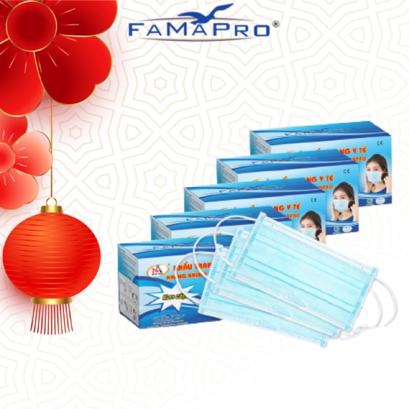 [COMBO 5 hộp] Khẩu trang y tế 4 lớp kháng khuẩn Cô Gái Famapro hộp 50cai