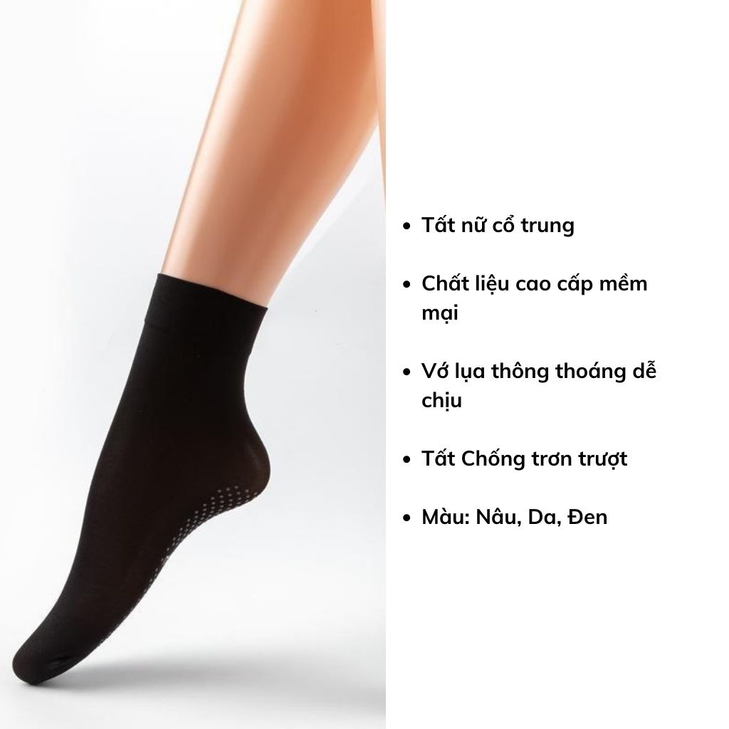 Tất nữ cao cổ chống trơn trượt, Vớ nữ mỏng mềm mại thông thoáng thật chân LANIXA T5659