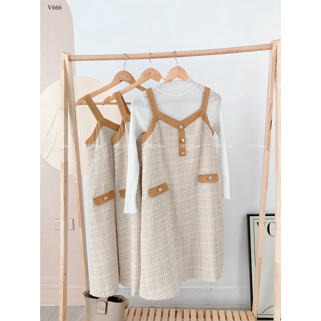Yếm bầu công sở dạ phối be thu đông giữ ấm cho mẹ bầu V666 B2 MUM (không kèm áo)