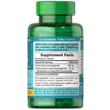 tinh chất nghệ turmeric làm đẹp da Puritan's Pride Turmeric curcumin 500mg 90 viên, 180 viên của Mỹ