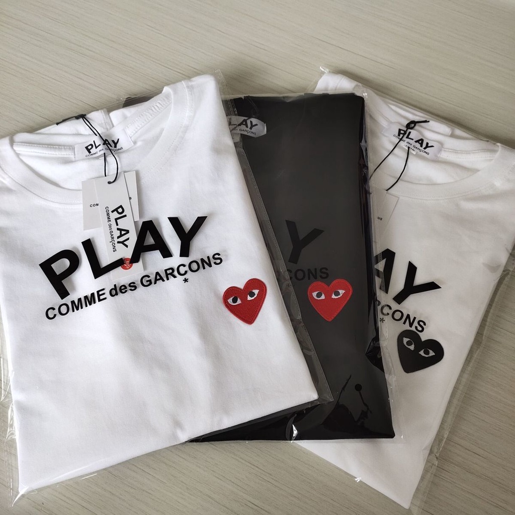CDG PLAY thêu tình yêu Áo nam nữ màu đen trắng cotton nguyên chất cặp đôi sinh viên tay ngắn