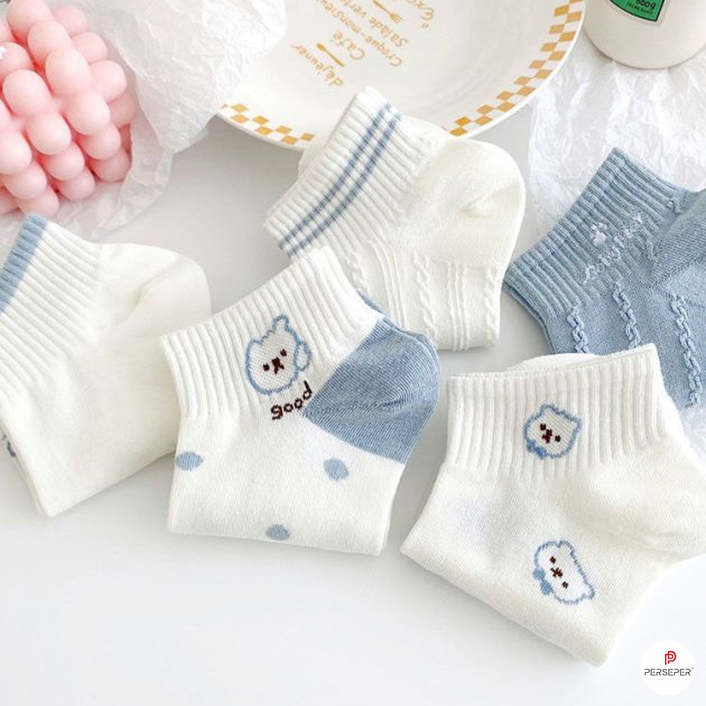 Tất vớ nữ cổ ngắn chất liệu cotton co giãn 4 chiều, set 5 đôi dễ phối đồ - Ekiu Shop