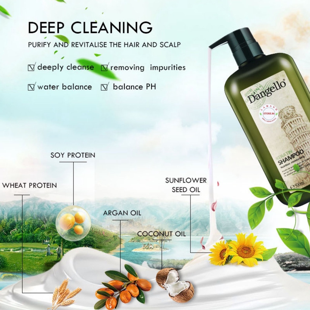 Dầu gội DANGELLO COLLAGEN 500ml - 800ml hỗ trợ giúp giảm rụng tóc, giảm gàu, giảm dầu, mềm mượt