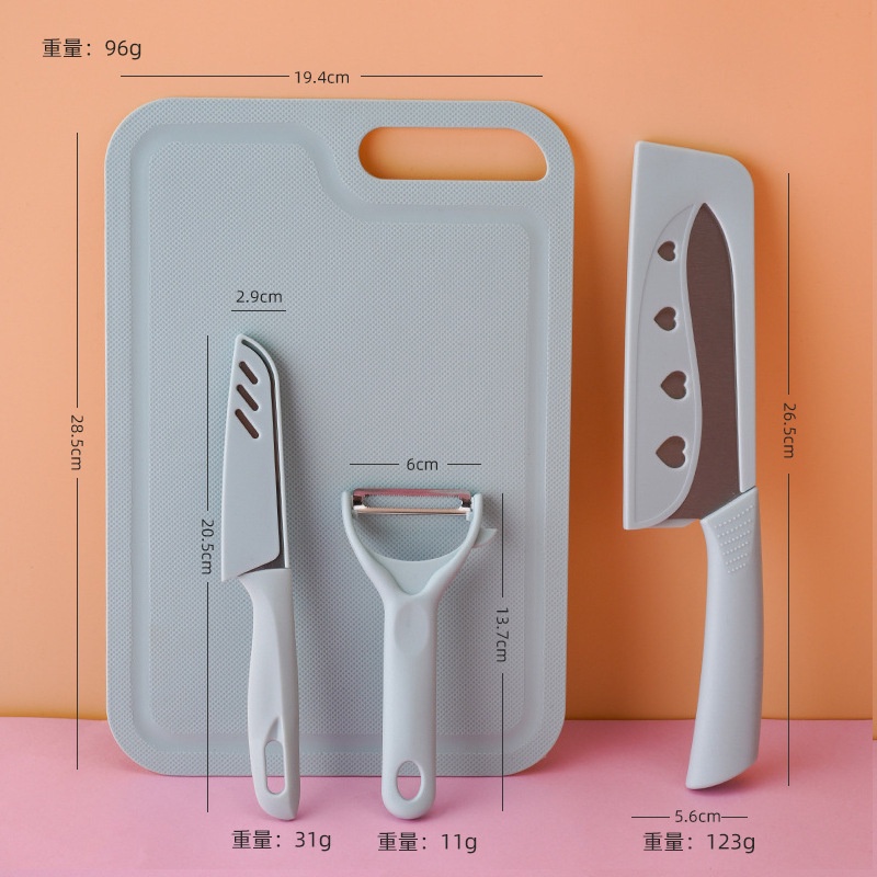 Bộ dao thớt 5 món từ thép không gỉ kháng khuẩn chế biến đồ ăn dặm cho bé an toàn, tiện lợi abong ntt95