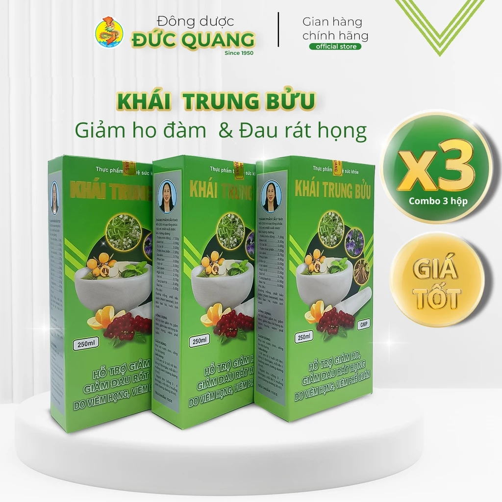 [COMBO 3 chai] Bổ Phổi Khái Trung Bửu Rồng Việt Nam_Giảm ho, đàm, đau rát họng do viêm họng, viêm ph