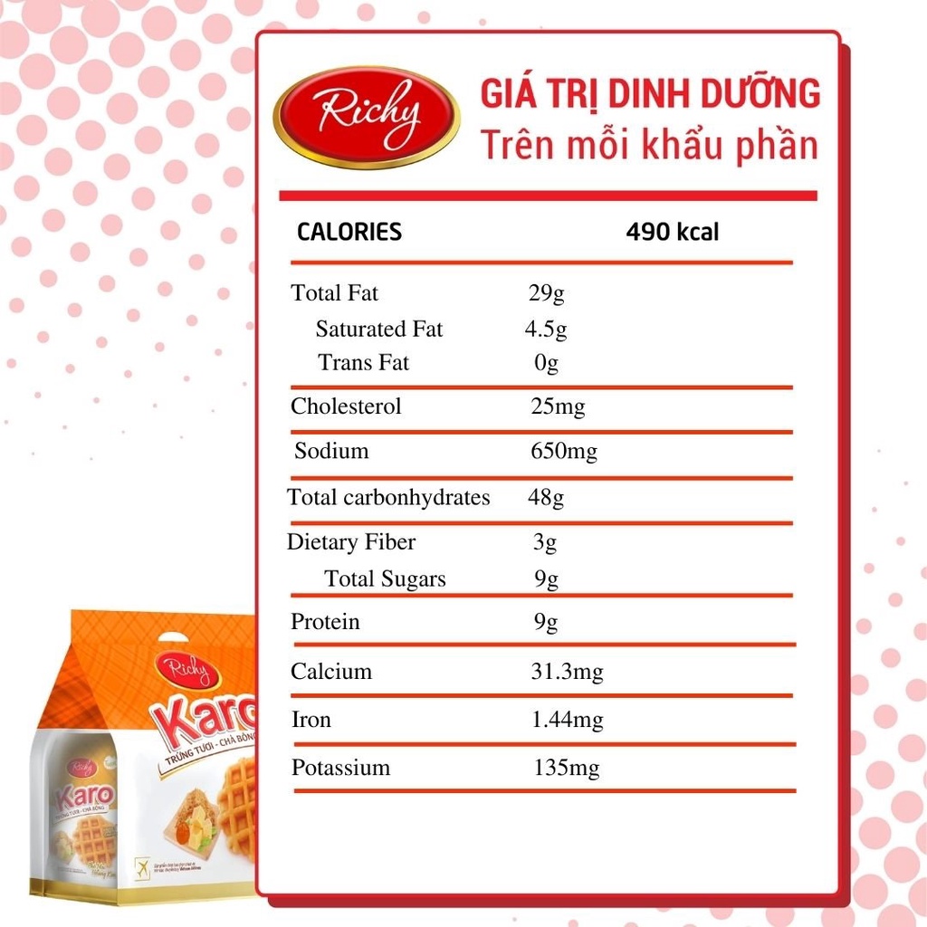 [TẶNG QUẠT ĐƠN TỪ 250K] Thùng bánh RICHY Karo 2 vị (12 bịch/thùng)