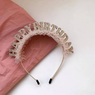 Bờm cài tóc Happy Birthday ánh kim, bờm băng đô cài tóc sinh nhật phong cách Hàn Quốc YẾN NHI SHOP