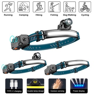 Đèn Pha 1000 Lumens Chống Thấm Nước Có Thể Sạc Lại 270 Độ° Đèn Pin Đeo Đầu LED COB Cứng Có Cảm Biến Chuyển Động Tùy Chỉnh