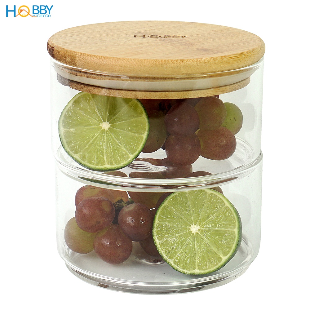 Hủ thủy tinh đựng thực phẩm nhiều tầng tùy chọn Hobby Home Decor HTT1 nắp gỗ tre