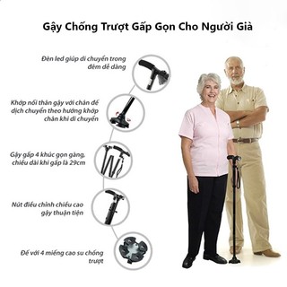 Gậy Chống Trượt Gấp Gọn Cho Người Già Có Đèn Pin