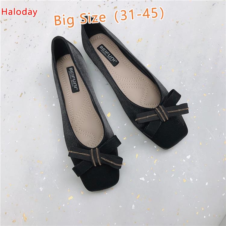 Giày Nữ Size Lớn (31-45)✨Nơ Mũi Vuông Giày Nữ Đế Mềm Muỗng Giày Gradient Nông Miệng Size Lớn 41 Giày Công Sở Cổ Tích Giày Đế Bằng