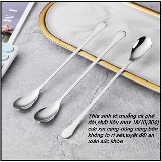 Combo 5 Chiếc Thìa Đá Bầu  INOX 304 Cán Dài 20cm Khuấy Cà Phê Đá - Chanh Đá - Sinh Tố -Trà Đào...