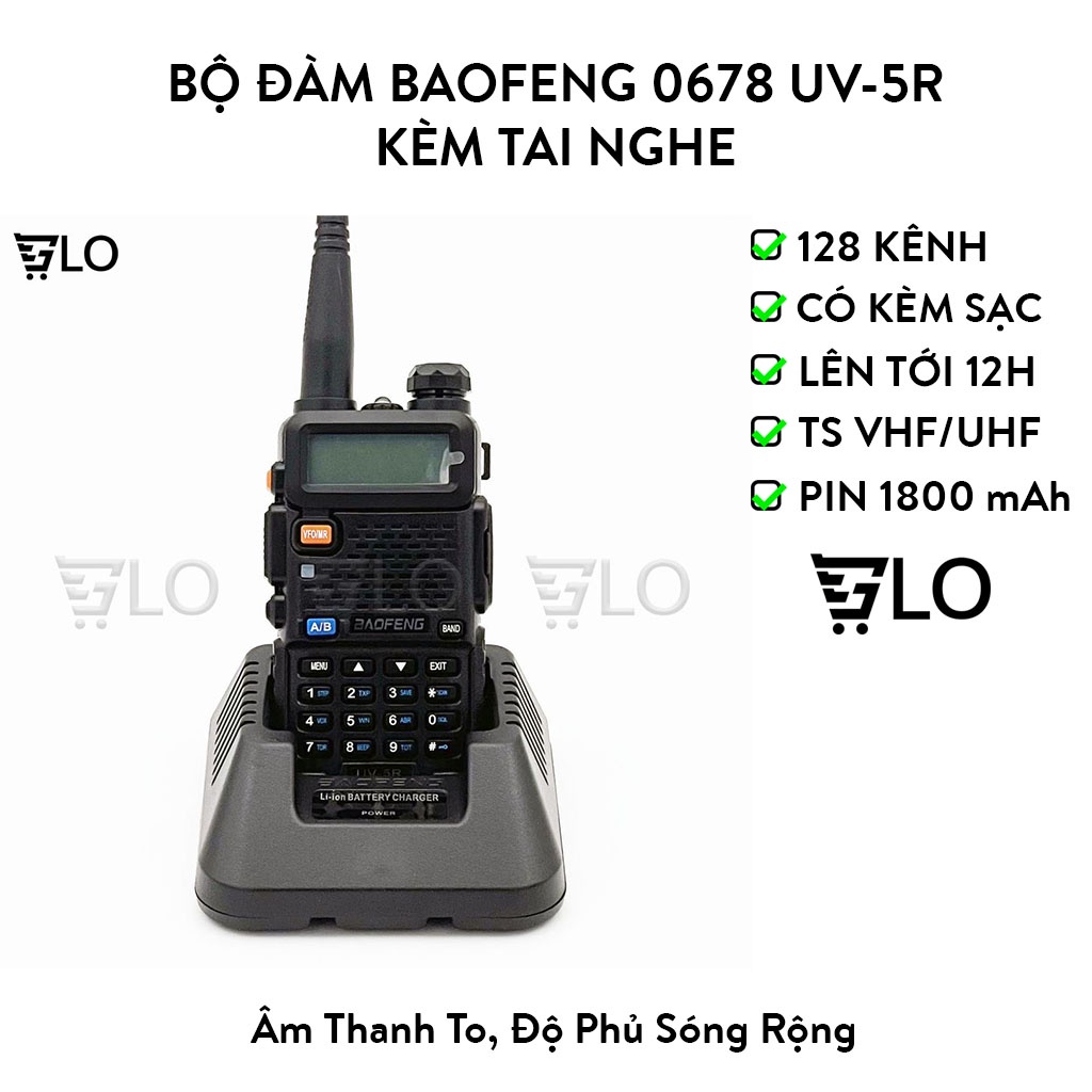 Bộ Đàm Baofeng 0678 UV-5R Có Lcd 2 Băng Tần VHF và UHF Cao Cấp Kèm Tai ...