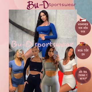 Bộ đồ tập gym nữ botee GLACIER (áo cổ V crop,tay dài,quần ngắn và quần dài) (TÁCH LẺ BÁN)