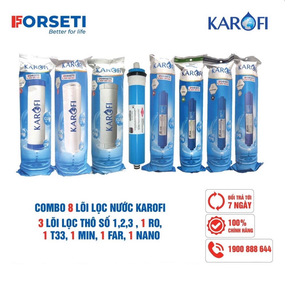 [Mã BMLTB200 giảm đến 100K đơn 499K] Combo 8 lõi lọc nước Karofi chính hãng dùng cho máy lọc nước Karofi O-i129/U