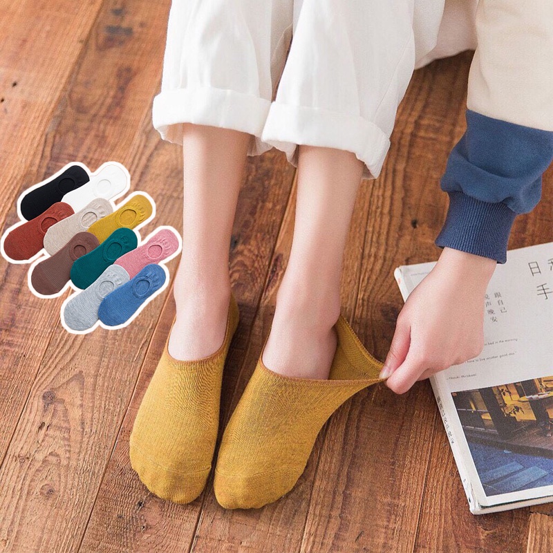 Tất trơn cổ thấp nữ nam phong cách Hàn Quốc vớ giày hài lười nửa bàn chân co giãn chống trơn tuột giá rẻ HANASO TN037