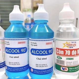 Cồn 70 độ, 90 độ chai 60ml trắng/xanh