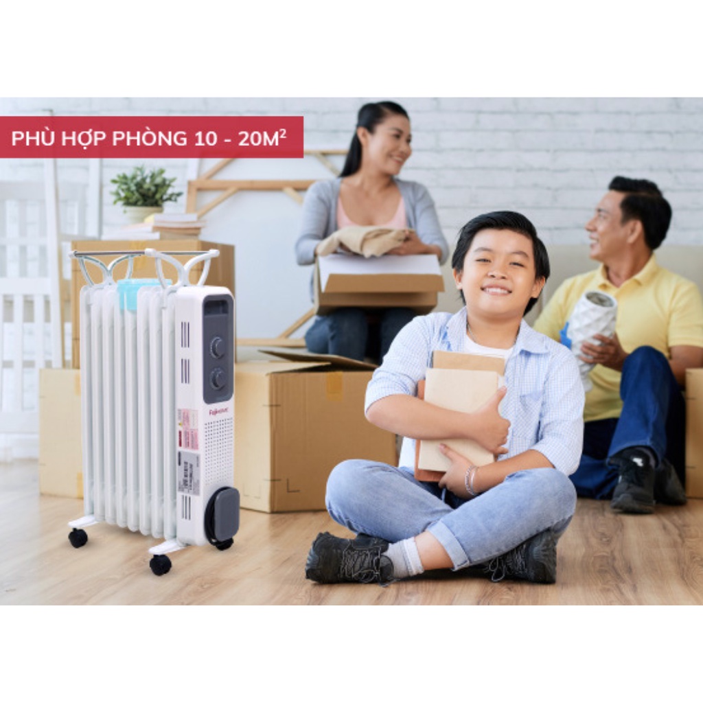 Máy sưởi dầu FujiHome, Máy sưởi ấm không đốt oxi, không khô da, bảo vệ chống quá nhiệt, tiết kiệm điện