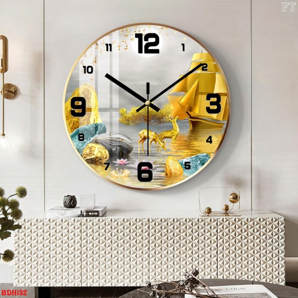 [Rẻ vô địch] Đồng Hồ Treo Tường Tráng Gương Kim Trôi Sang Trọng D30cm Và D60cm