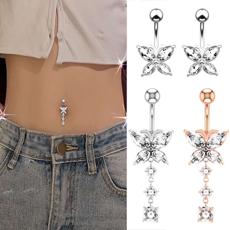 Khuyên Rốn Thép Y Tế Đính Đá Zircon Thời Trang Cho Nữ