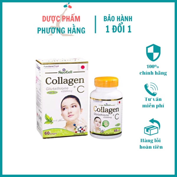 Viên Uống Đẹp Da Collagen +C Glutathione Neocell Bổ Sung Collagen Giúp Da Mịn Màng, Tràn Sức Sống 42000mg