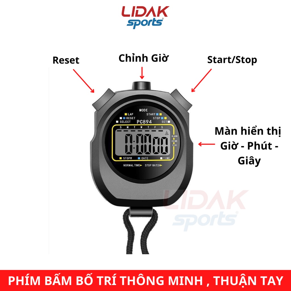 Ảnh Đồng hồ bấm giây, đo thời gian chính hãng PC894. Bấm giờ thể thao nhớ 1LAP LIDAK SPORT 3