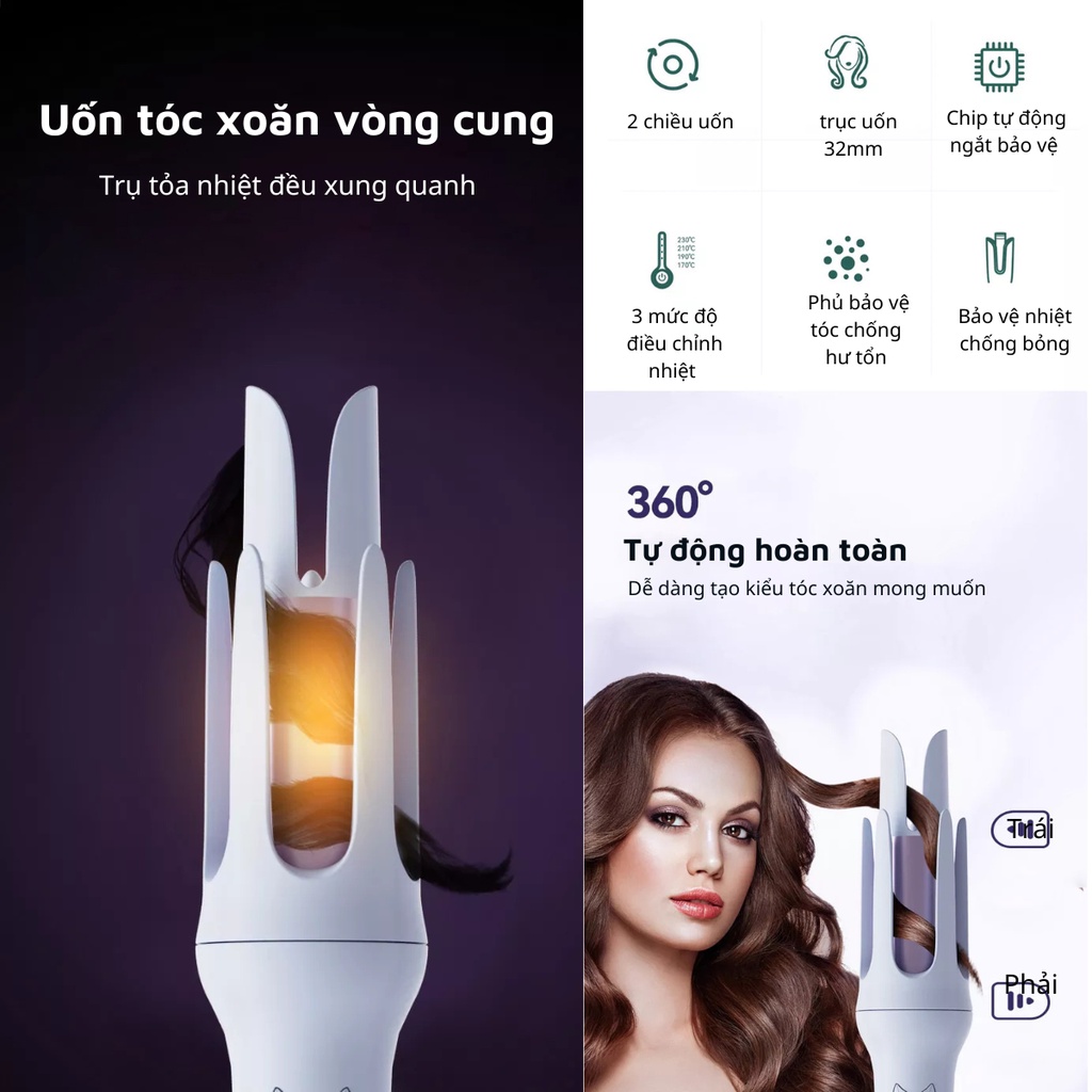 Ảnh Máy Uốn Tóc Xoay 360 Độ Nanomax XN-391 Tích Hợp Ion, 4 Mức Nhiệt Điều Chỉnh Tiện Lợi, Bh 6 Tháng 2