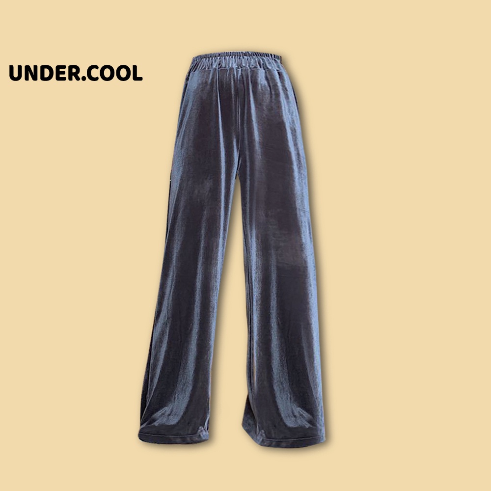 Quần ống rộng nỉ nhung trơn UNDERCOOL kiểu quần dài ống suông cạp chun lưng cao có dây rút chỉnh eo QD15