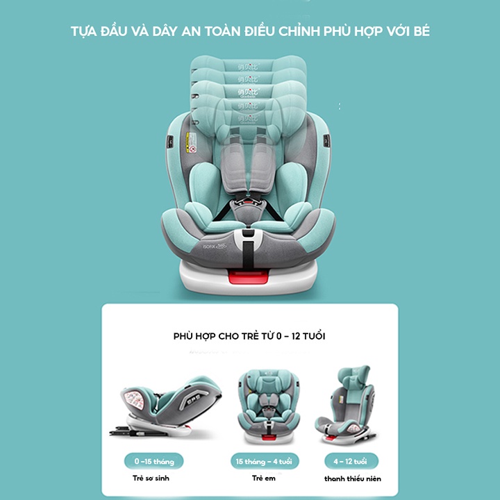 Ghế ngồi ô tô cho bé tiện lợi, Ghế ngồi ô tô cho trẻ em xoay 360 độ, Bảo hành 12 tháng