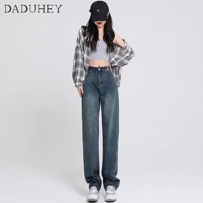 Ảnh DaDuHey Quần jean lưng cao dáng rộng phong cách retro thời trang Hàn Quốc cá tính cho nữ 4
