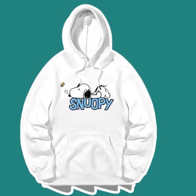 Áo hoodie nữ form rộng HappyFamily có nón túi in Snoopy vải nỉ da cá 100 cotton