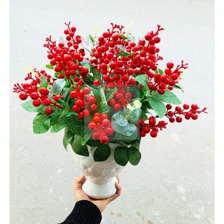 Cành đào đông 7 nhánh ngắn cao 35 cm kèm lá