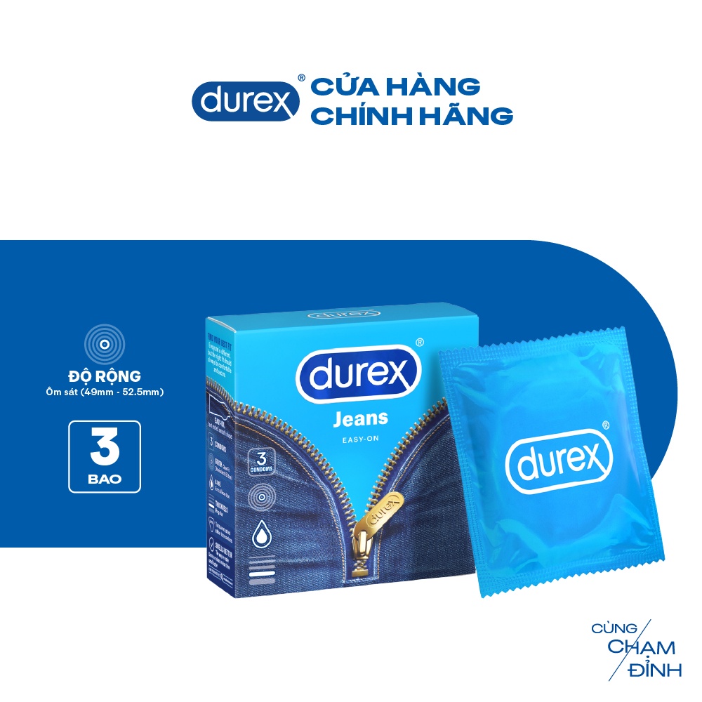 Ảnh Durex Jeans cơ bản, bôi trơn, size 52.5mm, hộp 3 bao 2
