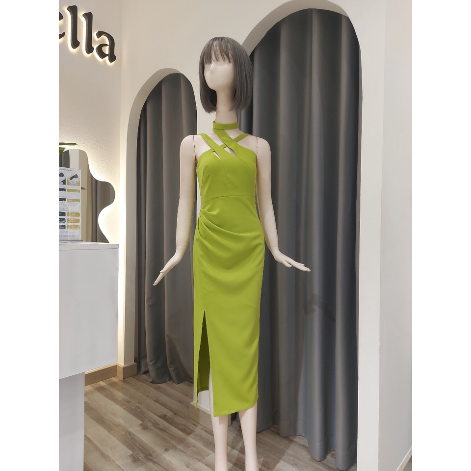 Vella Fashion đầm midi xẻ tà đi tiệc nữ VD22099 - xanh