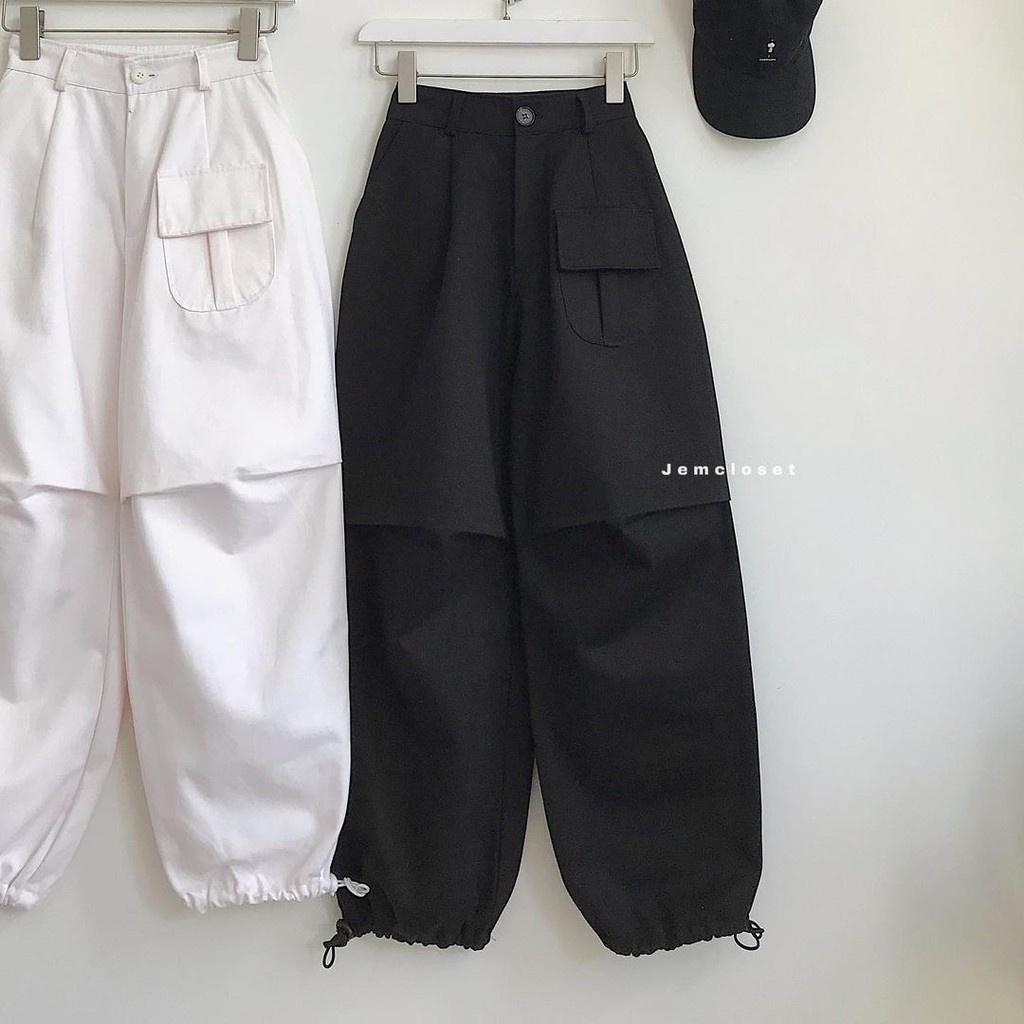 Quần Kaki ống rộng unisex Q026 quần jogger túi hộp rút gấu  phong cách đen trắng