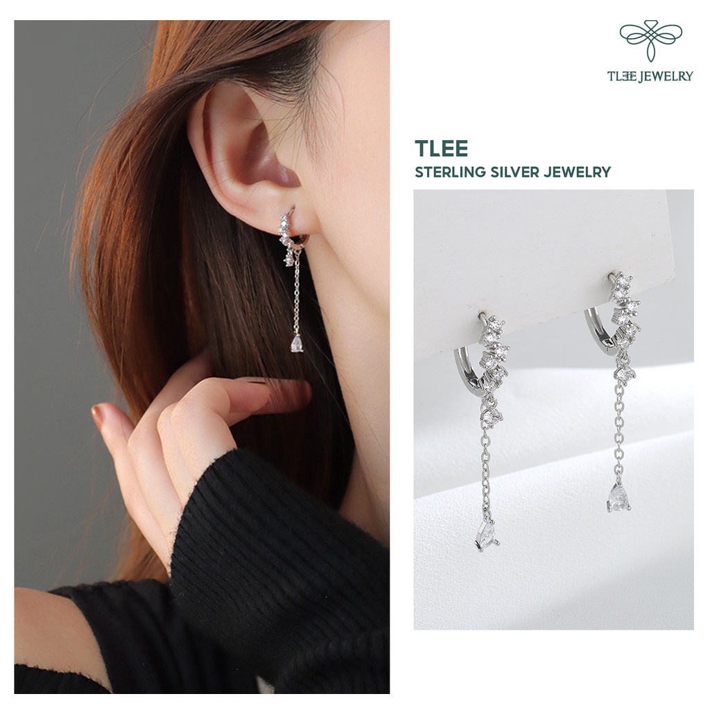 Ảnh Khuyên tai bạc tròn nữ TLEE tua đá dài nữ tính sang trọng TLEE JEWELRY B0159 1