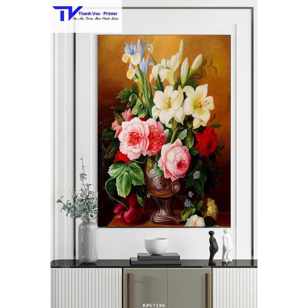 Tranh Treo Tường Bình Bông Hoa Tối Giản 7, Tranh Tráng Gương D40x60cm D50x75cm D60x90cm D70x120m