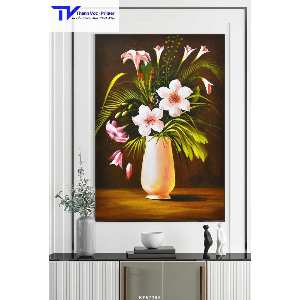 Tranh Treo Tường Bình Bông Hoa Tối Giản 7, Tranh Tráng Gương D40x60cm D50x75cm D60x90cm D70x120m