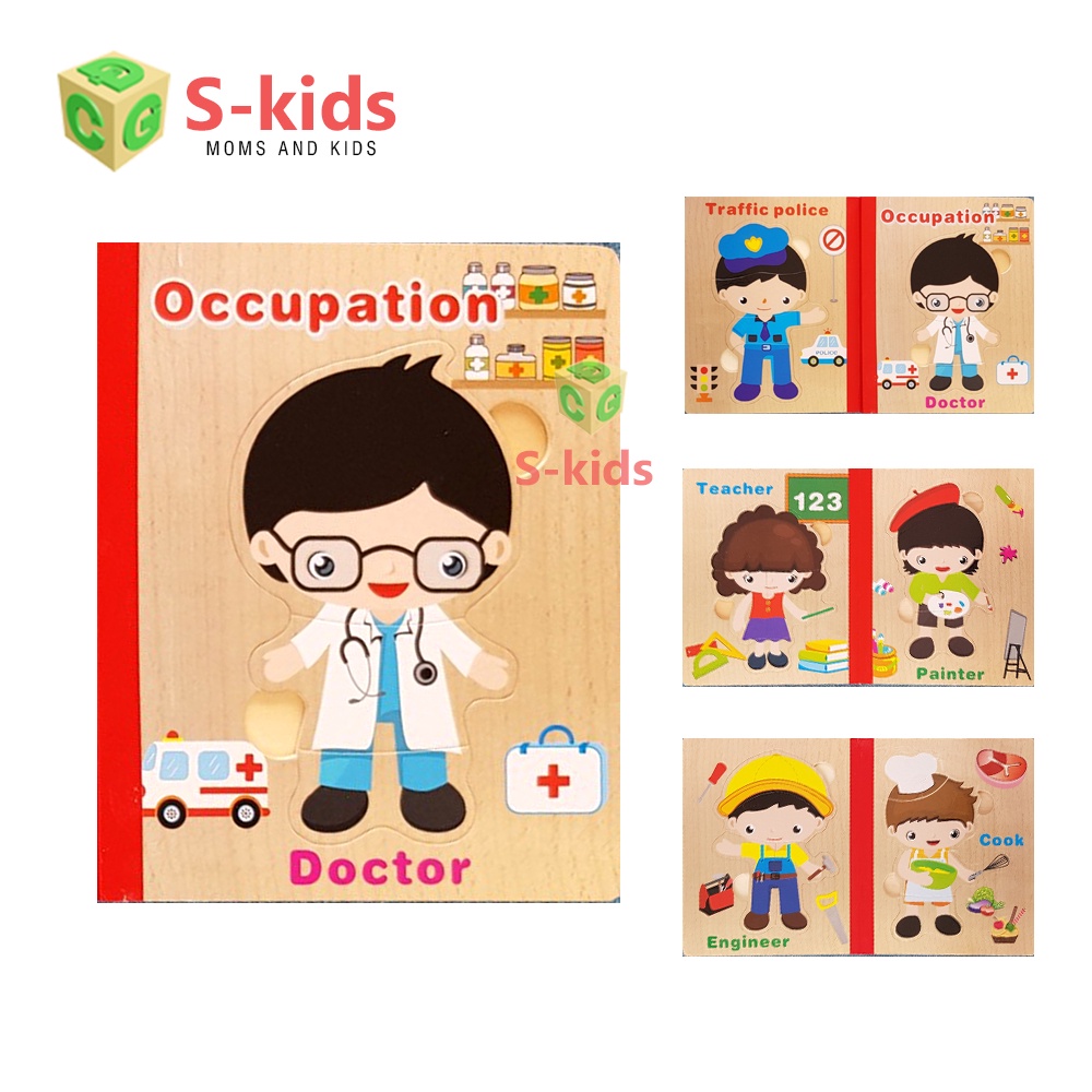 Đồ Chơi Xếp Hình S-Kids, Sách Gỗ Ghép Hình Thông Minh Cho Bé.